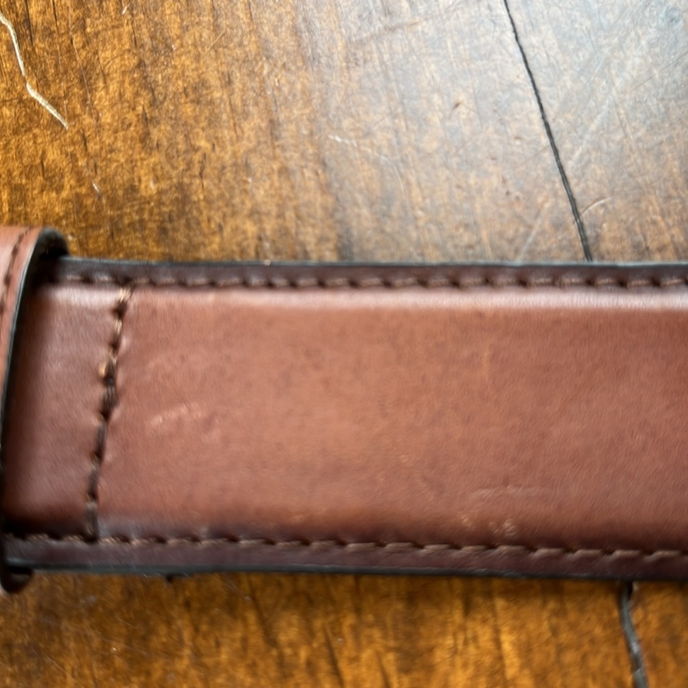 Clarks Genuine Leather Dress Belt Silver Tone Adjustable Buckle Brown - Sz 32 - Picture 10 of 12
